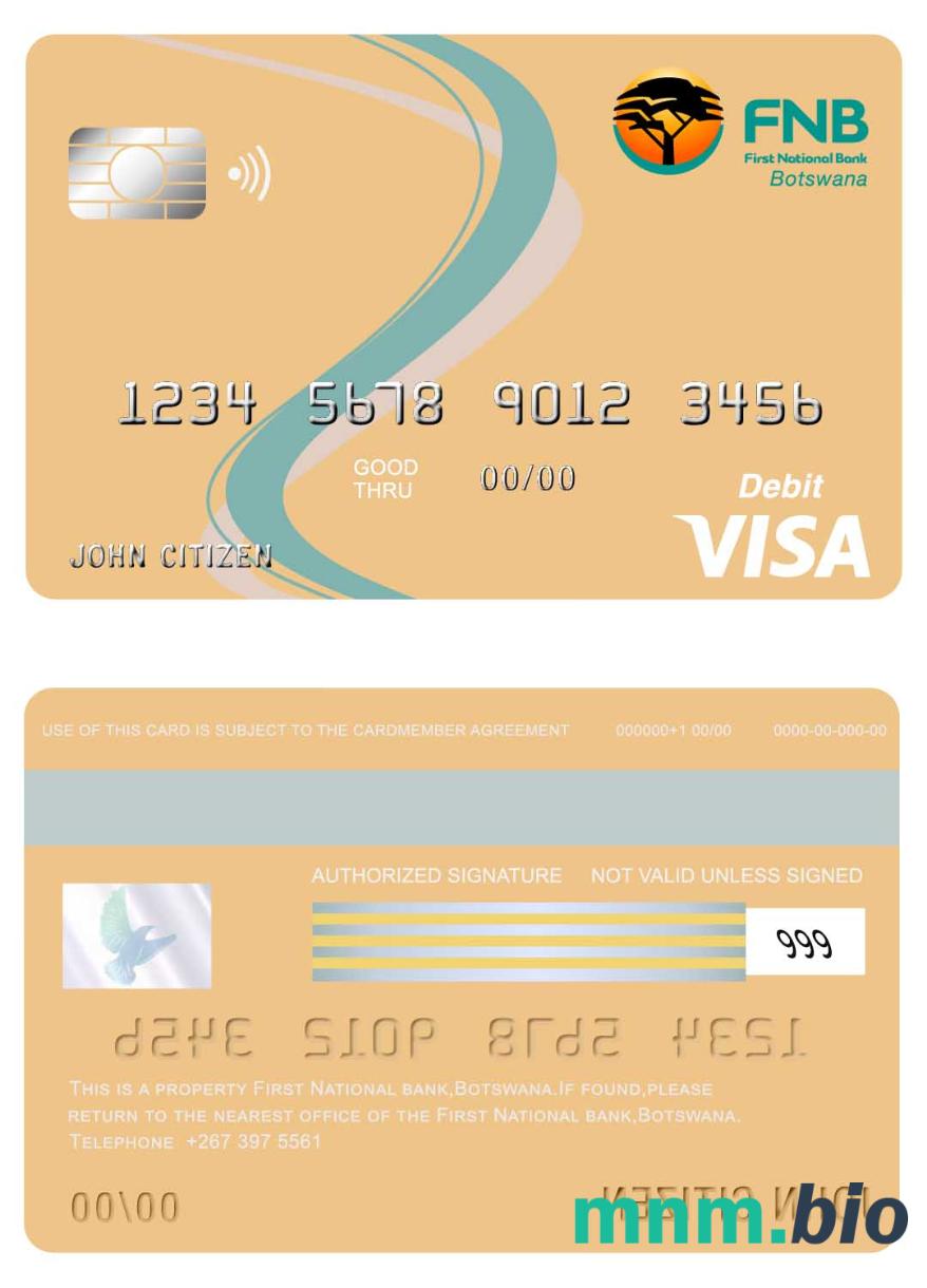 Botswana First National bank przykład karty visa w formacie PSD